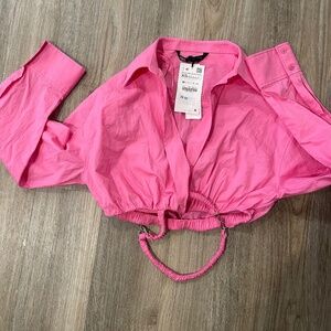 Women’s Pink Cropped Open Chest Blouse